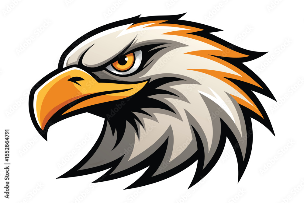 Fototapeta premium Bald eagle head with piercing yellow eyes stares intensely to the side boldly