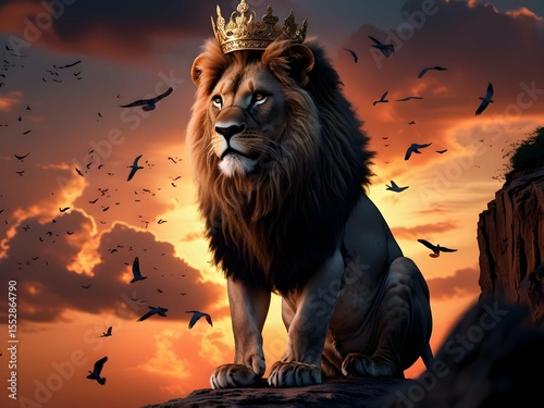 This is a majestic and powerful digital artwork of a lion, often symbolizing strength,