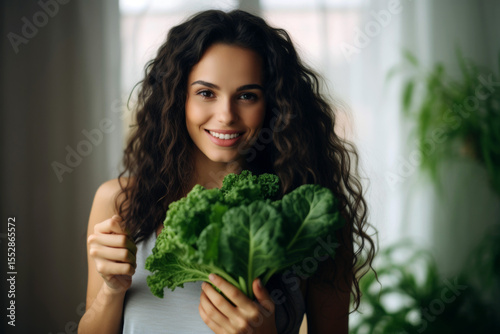 Woman have fun holding gluten-free organic green vegetable. Healthy nutrition. Generative AI.