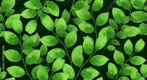 Vibrant Green Watercolor Leaves Seamless Pattern Dark Background