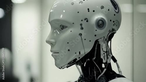 Close-up of a Realistic Humanoid Robot Head