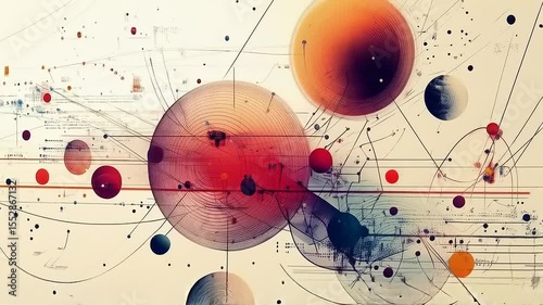 Abstract Cosmic Dance: Interconnected Orbs and Lines