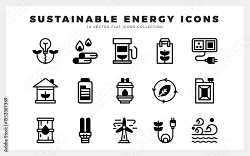 15 Sustainable energy Lineal Fill icon pack. vector illustration