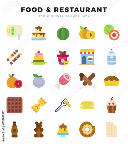 Food and Restaurant Icon Pack 25 Vector Symbols for Web Design.