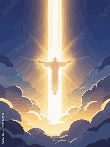 A radiant figure of light descending from the heavens three beams of light (Father, Son, Spirit 