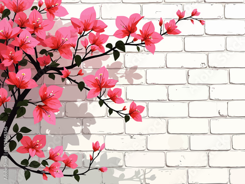 Bougainvillea and white slightly aged brick wall