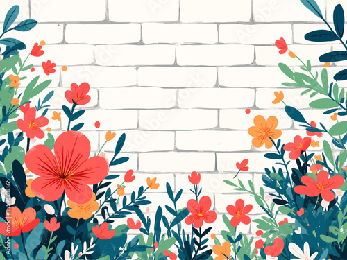 Bougainvillea and white slightly aged brick wall