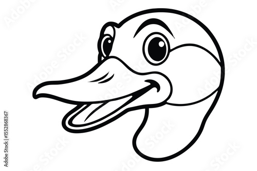 Bold outlines define an expressive cartoon duck head against a clear white background