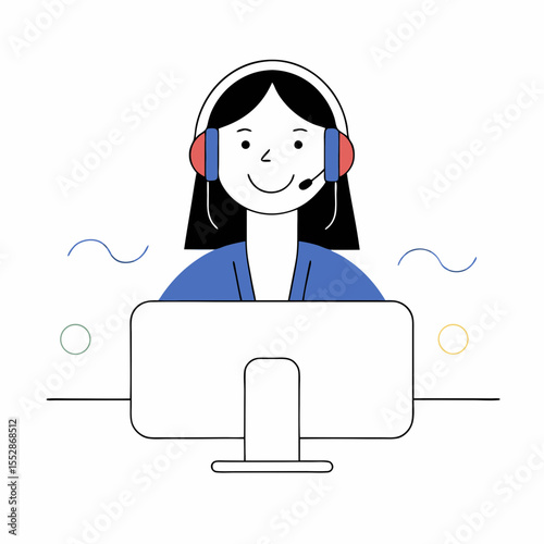 A smiling woman wearing a headset, providing professional customer support or communication services remotely.