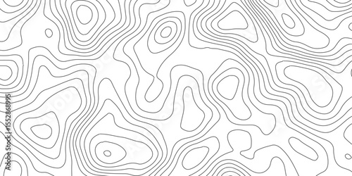 Black and White Map Pattern – Abstract Elevation Contour Line Vector Art.