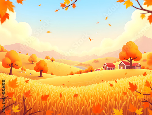 Start of Autumn outdoor travel natural scenery End of heat cartoon aesthetic illustration