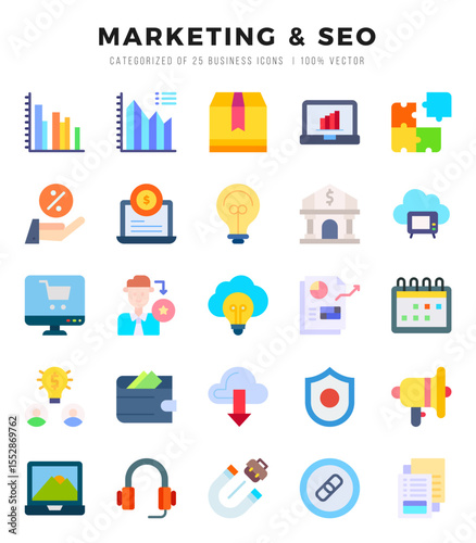 Set of Marketing & Seo icons. Vector Illustration.
