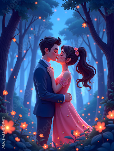 Chinese Valentine's Day couple romantic date love dreamy fresh illustration
