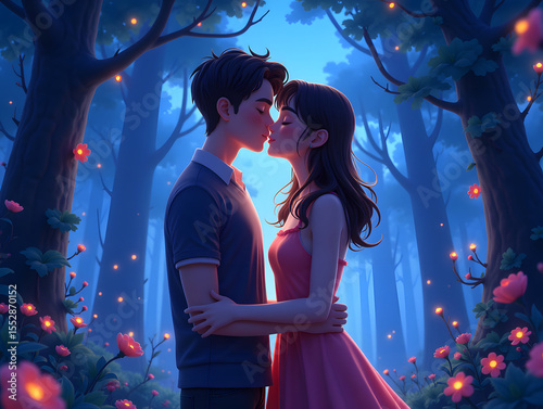 Chinese Valentine's Day couple romantic date love dreamy fresh illustration