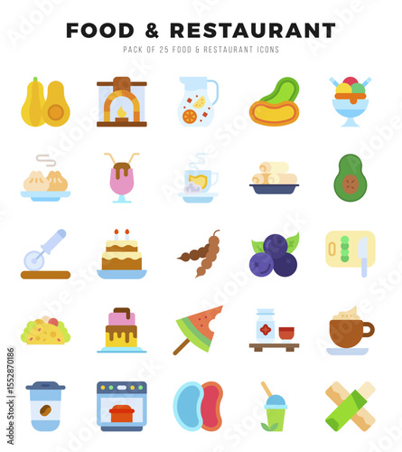 Food and Restaurant elements. Flat web icon set. Simple vector illustration.