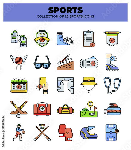 Collection of 25 Sports Icons. A vibrant set of sport pictograms