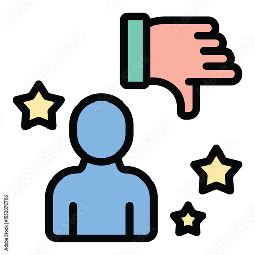 Influencer dislike icon flat line style illustration representing negative feedback or audience disapproval, suitable for social media analytics, online reputation, and influencer performance