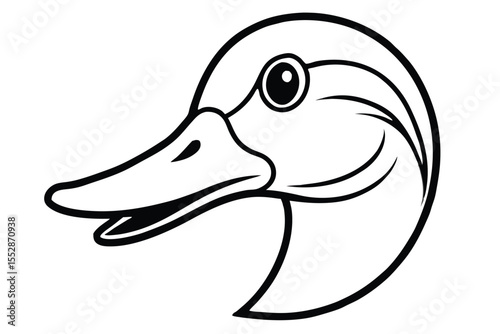 Stylized head of a duck features clean black outlines and simple details