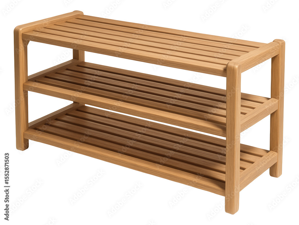 A wooden shoe rack with multiple tiers, perfect for a mudroom in a family home. A wooden shoe rack with multiple tiers, perfect for a mudroom in a family home.