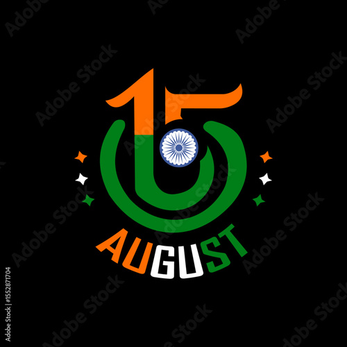 15 August Independence Day India Emblem with Tricolor Theme