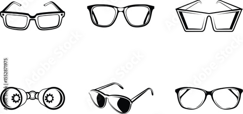 Collection of Black Eyewear and Binoculars Icons glasses