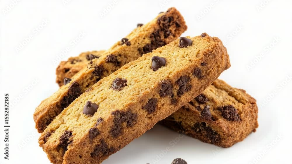 A pile of freshly baked chocolate chip cookies on a clean white surface, perfect for snacking or serving