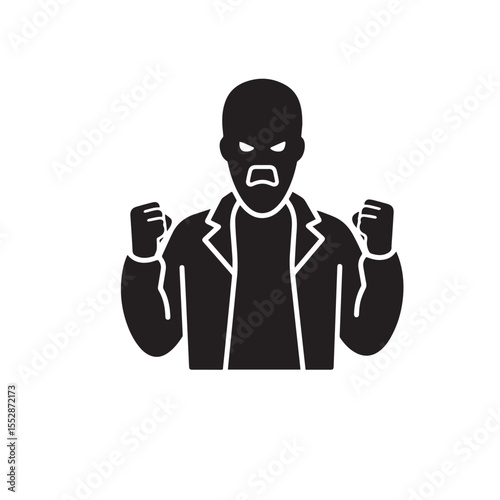Vector art of an angry man with clenched fists isolated on white background