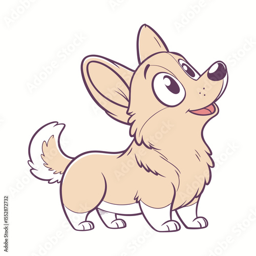 Cute cartoon corgi dog with big eyes on white background