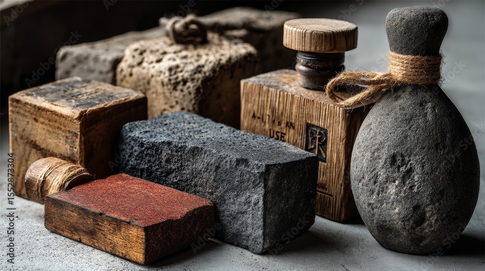 Natural handmade soap stones with rustic texture and minimalist layout on wooden surface display visuals Natural handmade soap stones with rustic texture and minimalist layout on wooden surface display visuals