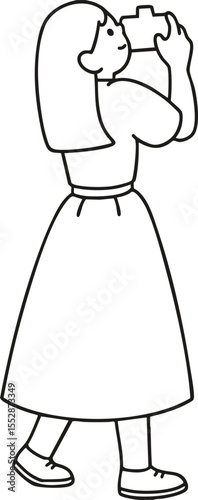 사진찍는 여성 캐릭터 라인 드로잉
Female character line art to take pictures for coloring