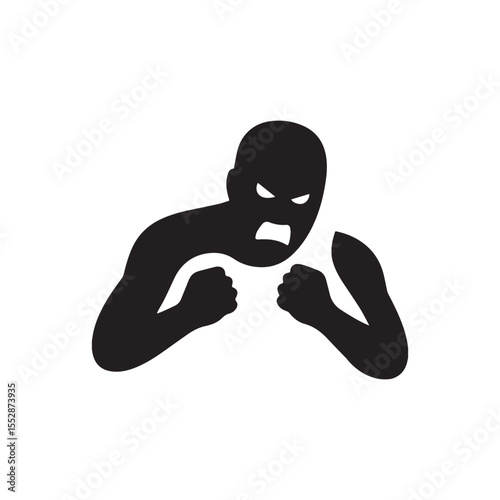 Vector art of silhouette of an angry fighter boxing isolated on white background