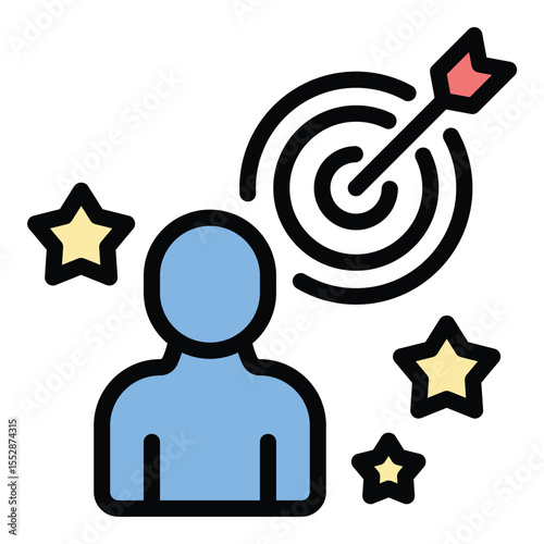 Influencer purpose icon flat line style illustration representing the core mission or intent behind influencer activities such as inspiring audiences, promoting causes, or driving brand engagement