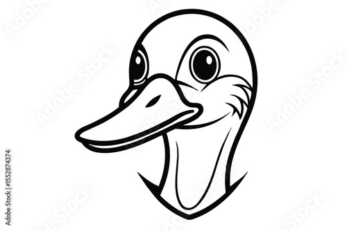 Outlined duck head stares forward with its big eyes and smiling face