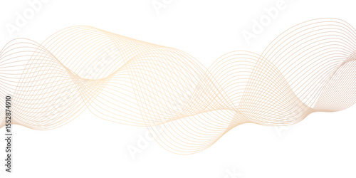 Abstract golden color wave line futuristic technology flowing particles. modern curved wave smooth stripe seamless pattern. digital frequency track equalizer. stylized wave line art background.