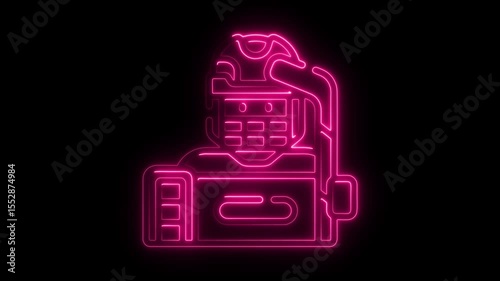 Pink neon hockey player icon against black background animated graphic loop