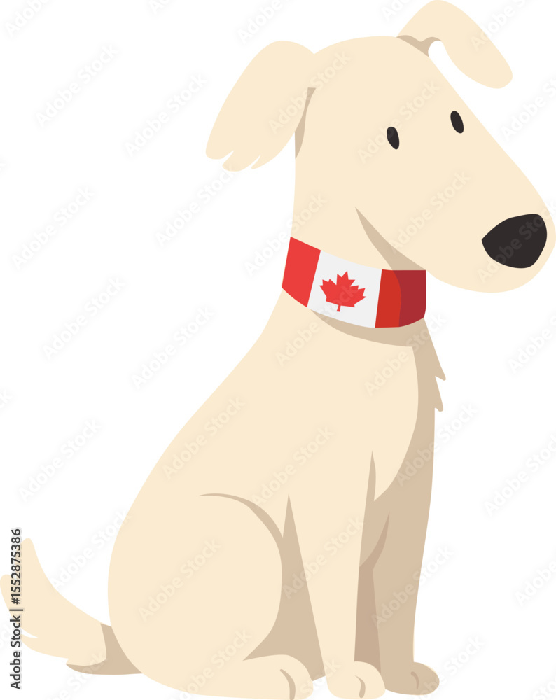 Obraz premium Cute Dog Wearing Canadian Flag Bandana – Canada Day Vector Clipart
