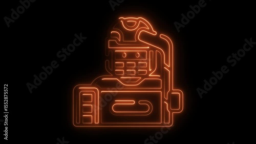 Glowing neon hockey player icon on black background representing winter sport