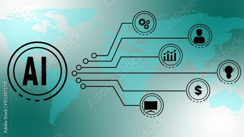 Artificial intelligence and global connections concept with circuitry and world map background