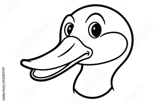 Simple cartoon duck face line art looks cheerful against the solid white background