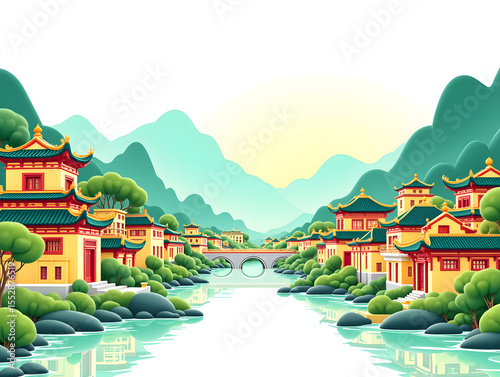 Chinese style ancient building building traditional national style ancient building national tide illustration background