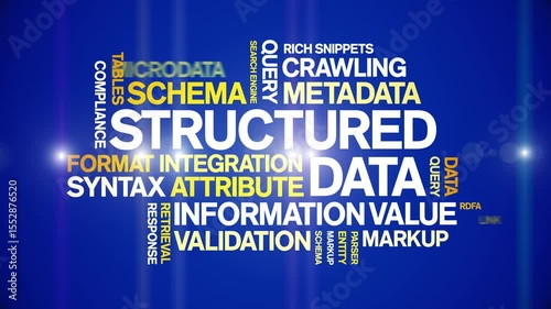 Structured Data animated word cloud;text design animation tag kinetic typography seamless loop.