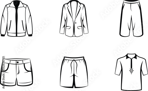 Six black and white clothing icons on white background 1