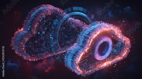 Cloud computing security network visualization digital space 3d render futuristic environment abstract concept