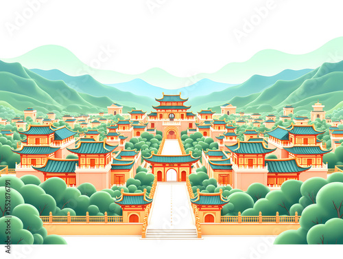Chinese style ancient building building traditional national style ancient building national tide illustration background
