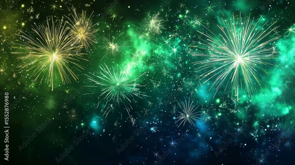 Fototapeta premium A stunning display of sky blue and green fireworks lights up the night.