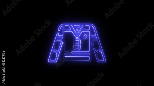Animated neon sign displaying a football jersey outline in brilliant blue glowing against a black background