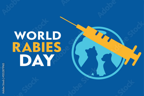 World Rabies Day text with syringe and animal silhouettes