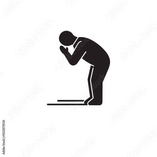 Vector art of silhouette of a man praying on a mat isolated on white background