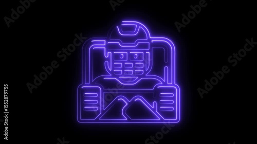 Animated neon outline of a hockey player illustration on black background