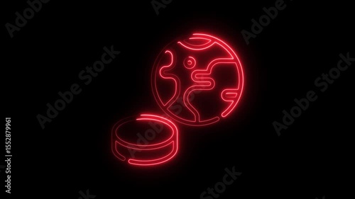 Glowing red neon hockey puck and globe icon against black background